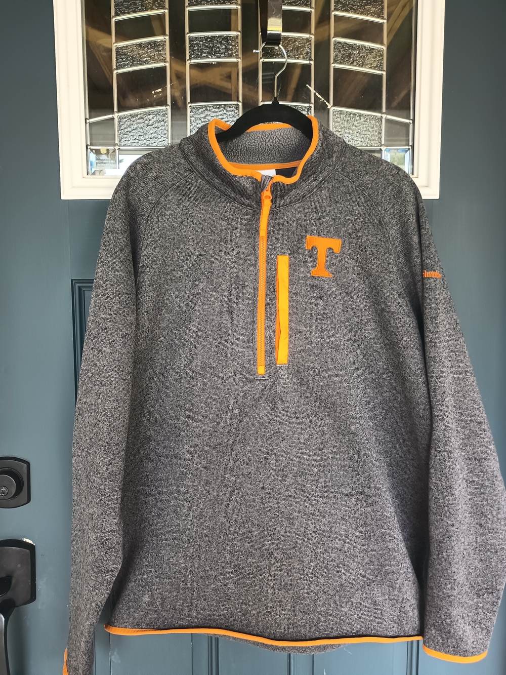 Columbia Gray Heather Quarter-Zip Pullover with Orange Trim Sz XL